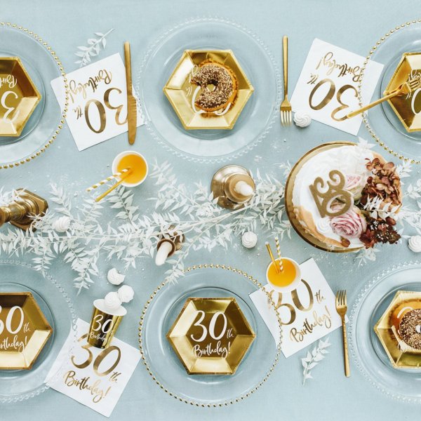 Desserttallrikar - 30th Birthday - Vit/Guld - 6-pack