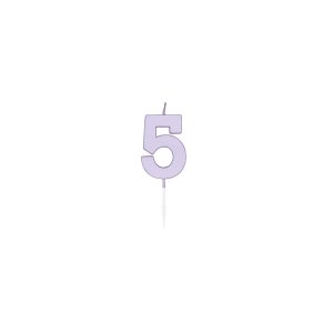 T�rtljus - Pastell Lila - Siffra 5 - 4,5 cm