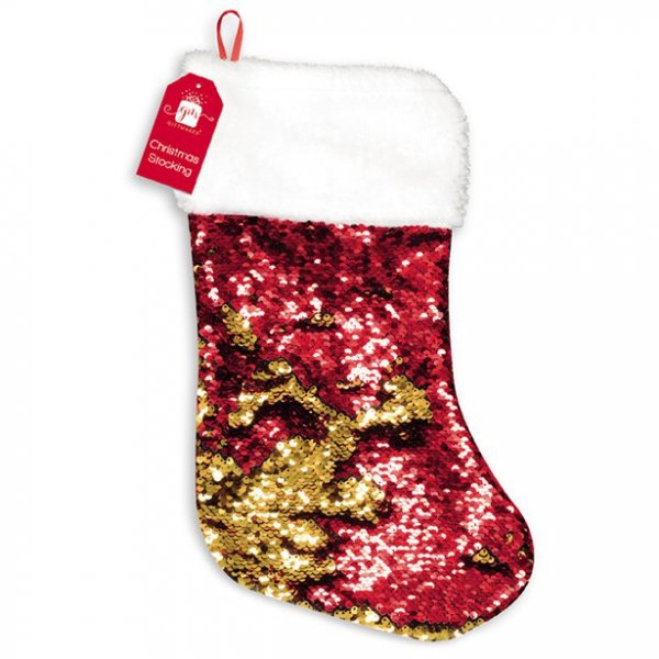 Julstrumpa - Paljetter - Rd/Guld