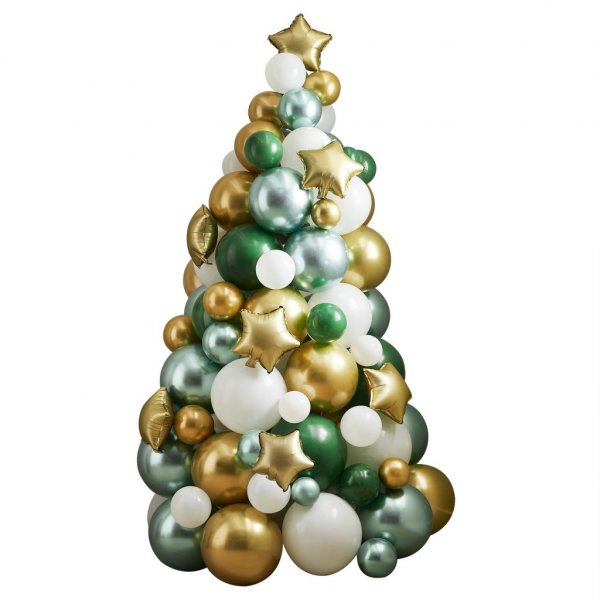 Ballongdekoration - Julgran - Vit/Grön/Guld Ballongdekoration - Julgran - Vit/Grön/Guld