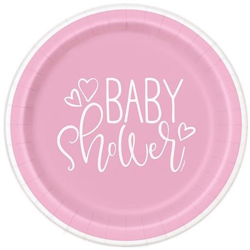 Papptallrikar - Baby Shower - Rosa Hjrtan - 8-pack