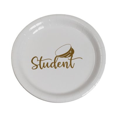 Desserttallrikar - Student - Vit/Guld - 8-pack