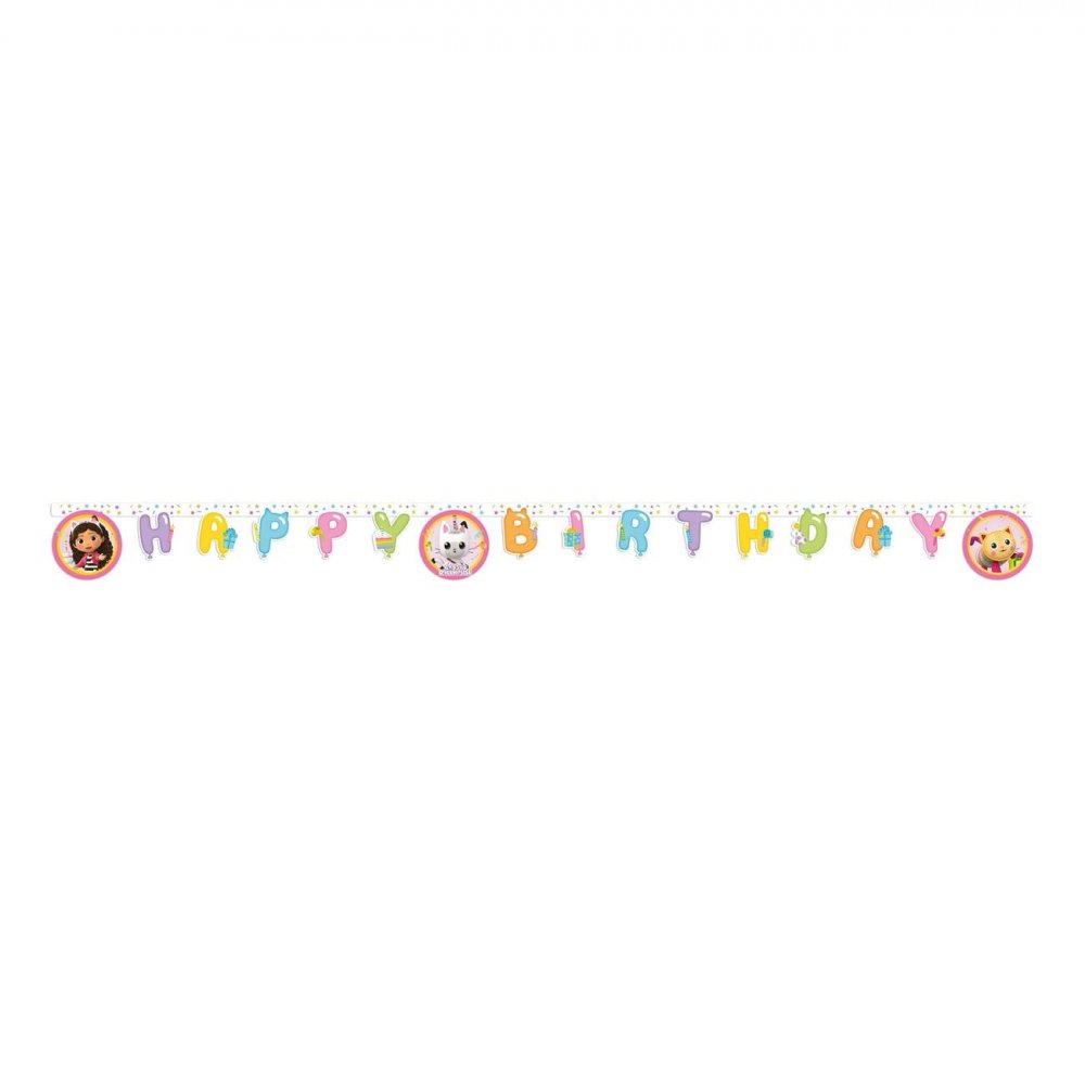 Girlang Gabbys Dockskåp Happy Birthday 2 meter – Vimplar till kalas, Kalasdekorationer