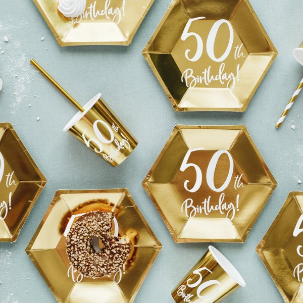 Desserttallrikar - 50th Birthday - Vit/Guld - 6-pack Desserttallrikar - 50th Birthday - Vit/Guld - 6-pack