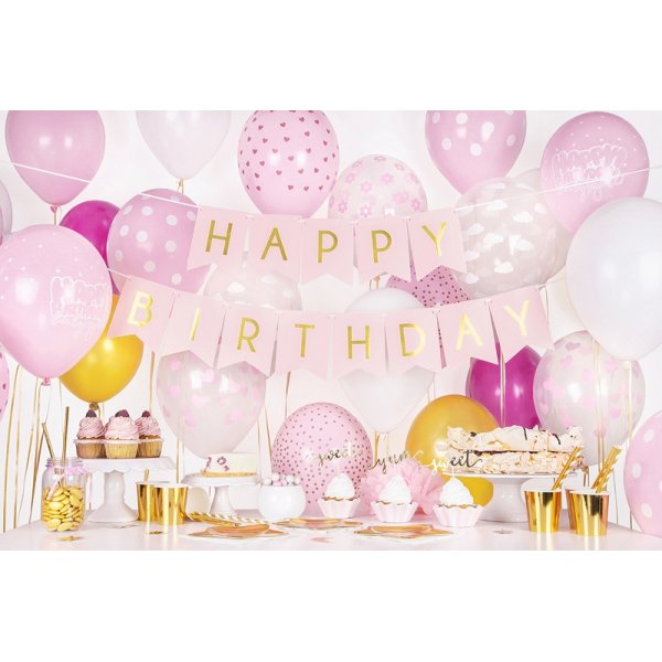 Vimpel - Happy Birthday - Rosa/Guld