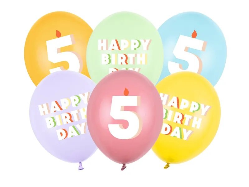 Ballongbukett - 30 cm - Happy Birthday - 6-pack - Siffra: 5 - Ballongbuketter, Ballonger