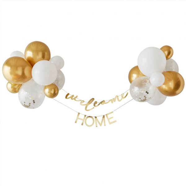 Girlang med ballonger - Welcome home - Guld Girlang med ballonger - Welcome home - Guld