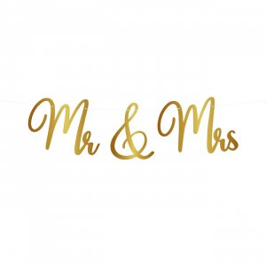 Bokstavsgirlang - Mr & Mrs - Guldf�rgad - 2 meter
