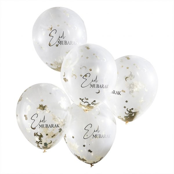 Konfettiballonger - Eid Mubarak - 5-pack