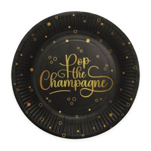 Papptallrikar - Pop the Champagne - Svart - 23 cm - 8-pack