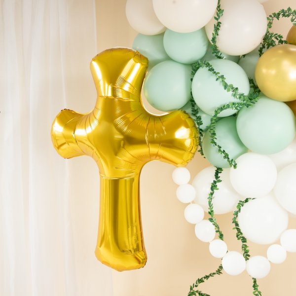 Folieballong - Kors - Guld - 85 x 120 cm
