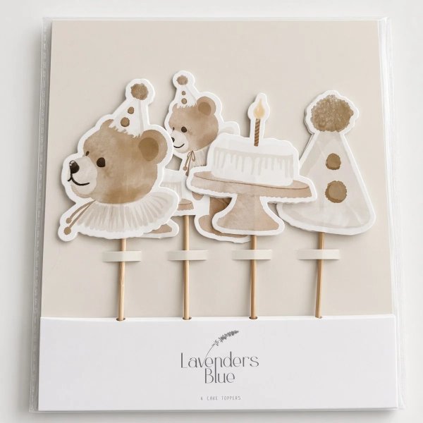 Cake picks - Birthday Bear - Lavenders Blue - 4-pack