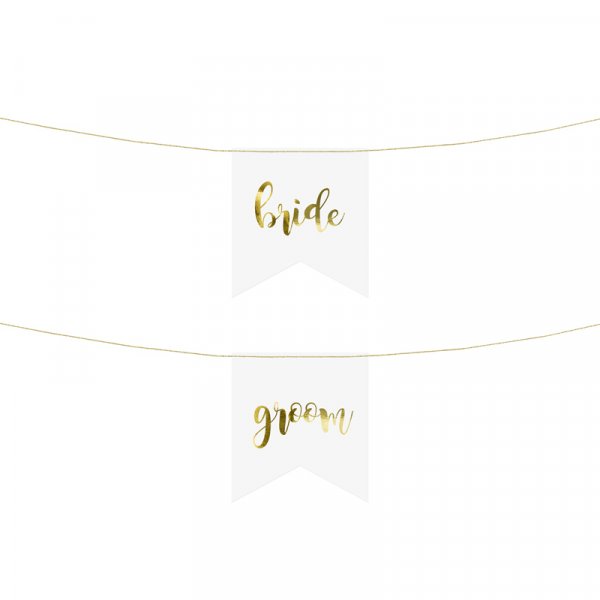 Stolsdekorationer - Bride & Groom - Vit/Guld Stolsdekorationer - Bride & Groom - Vit/Guld