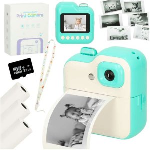Omedelbar kamera med termisk skrivare 24MP 32GB SD-kort Gr�n - Inkl. 3 pappersrullar