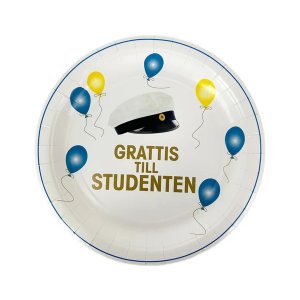 Papptallrikar - Ballonger - Grattis till studenten - 8-pack - 18 cm