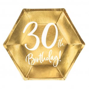Desserttallrikar - 30th Birthday - Vit/Guld - 6-pack