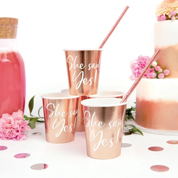 Pappmuggar - She said yes - Rosguld - 6-pack