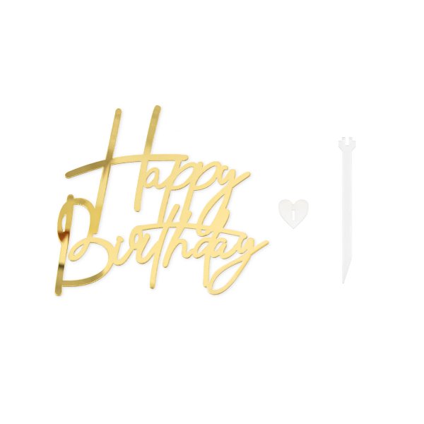 Cake Topper / Mirror topper - Happy Birthday - Guld - Akryl
