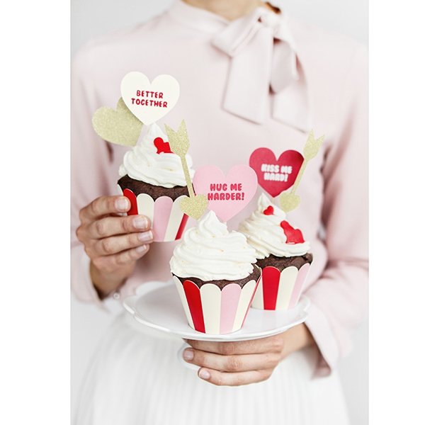 Cake picks - Sweet love - Guldglitter - 6-pack