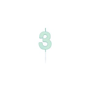 T�rtljus - Pastell Mint - Siffra 3 - 4,5 cm