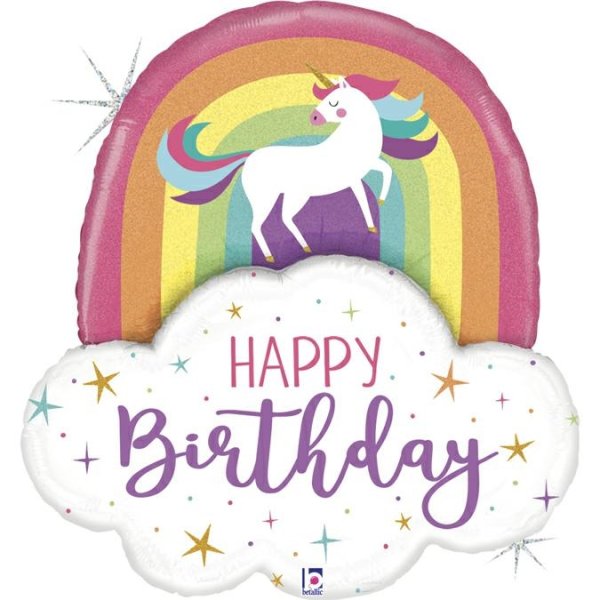 Folieballong - Unicorn - Rainbow - Happy Birthday - 60 cm