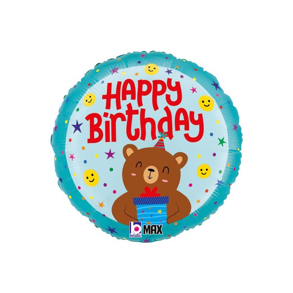 Folieballong - Birthday Smiley Bear - 46 cm Folieballong - Birthday Smiley Bear - 46 cm