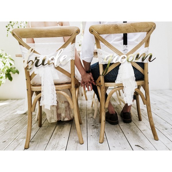 Stolsdekorationer - Bride & Groom - Guld - 2-pack