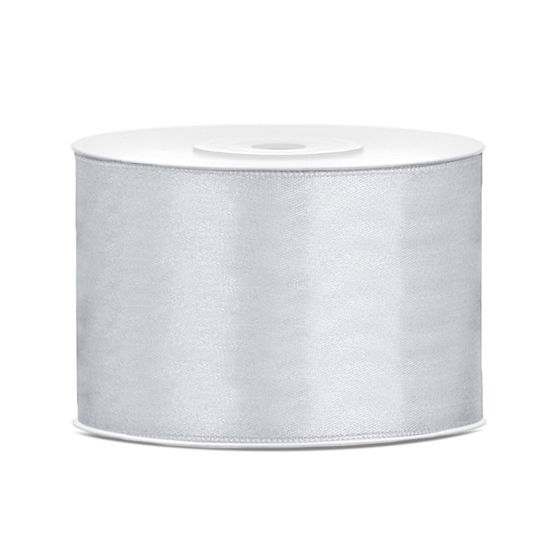 Satinband – 25 m – Silver – Bredd: 50 mm – Satinband, Band & Snören till bröllop