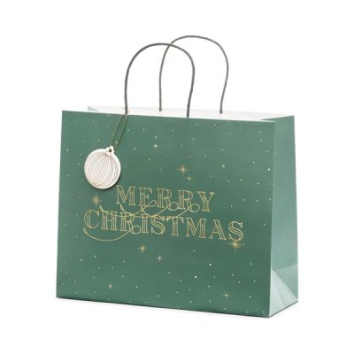 Presentpse - Grn - Merry Christmas - 32,5 cm