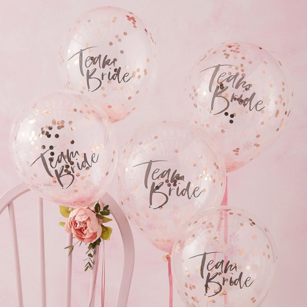 Konfettiballonger - Team Bride - Floral hen - 5 st