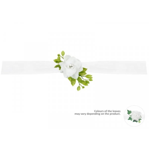 Bildekoration - Vit tyll med rosor och blad - 1.7 m