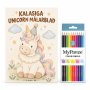 M�larblad med f�rgpennor - Kalasiga Unicorn/Enh�rning - 8 motiv - A4