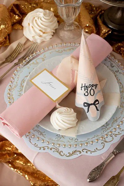 Servetter - Happy 30 - Svart/Vit - 12-pack