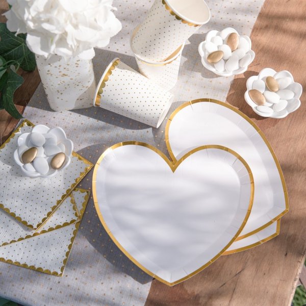 Pappmuggar - Prickiga med guldkant - Vita - 10-pack