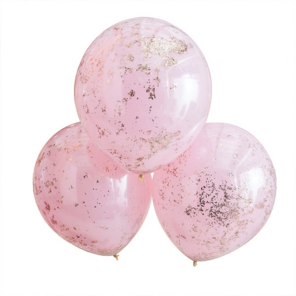 Konfettiballonger - Dubbelskiktad - Rosa/Rosguld - 3-pack
