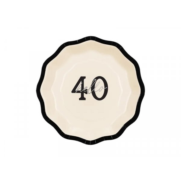 Papptallrikar - \\\"Hello 40\\\" - Svart/Vit - 18 cm - 6-pack