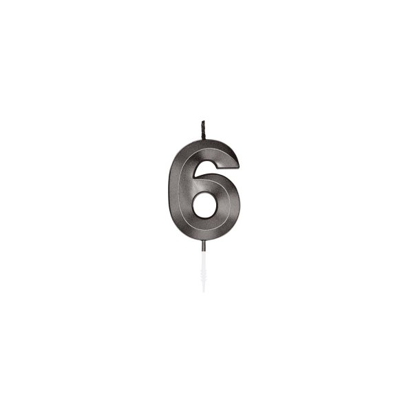 T�rtljus - Metallic Svart - Siffra 6 - 6 cm