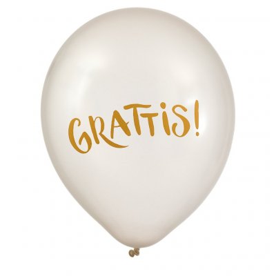 Ballonger - Grattis - Vit/Guld - 6-pack