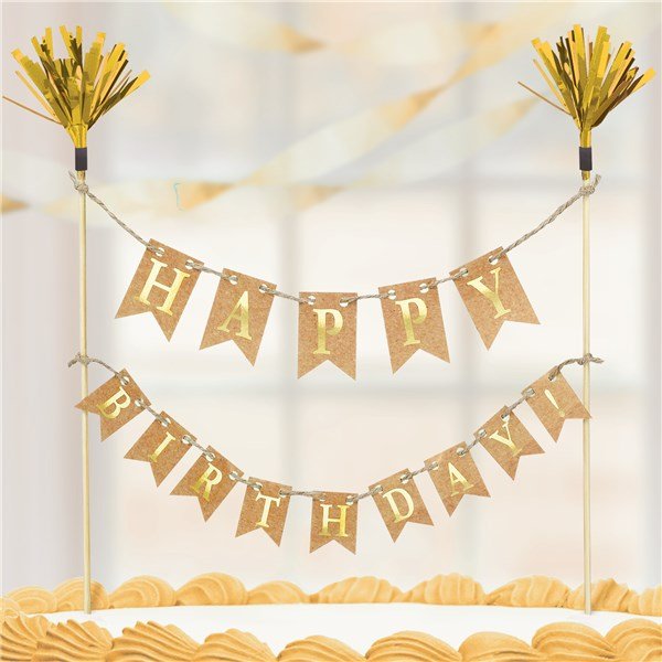 Trtvimpel - Happy Birthday - Guld/Kraft