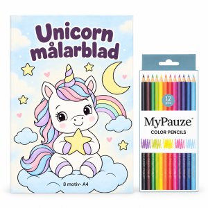 Målarblad med färgpennor - Unicorn/Enhörning - 8 motiv - A4 Målarblad med färgpennor - Unicorn/Enhörning - 8 motiv - A4