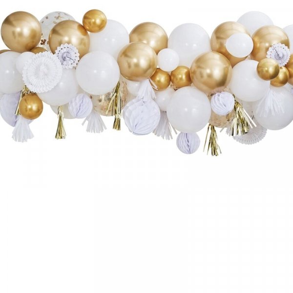 Ballongbågekit - Med tassels - Vit/Guld Ballongbågekit - Med tassels - Vit/Guld