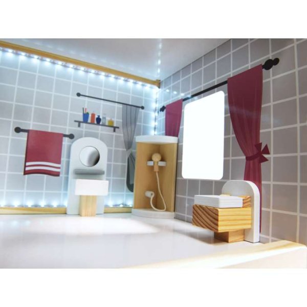 Docksk�p i MDF med LED-belysning 78 cm Vit inklusive 16 m�bler - Byggsats