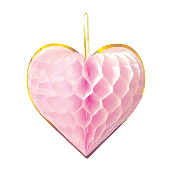 Honeycomb-dekorationer - Watercolors Hearts - 23 cm - 4-pack