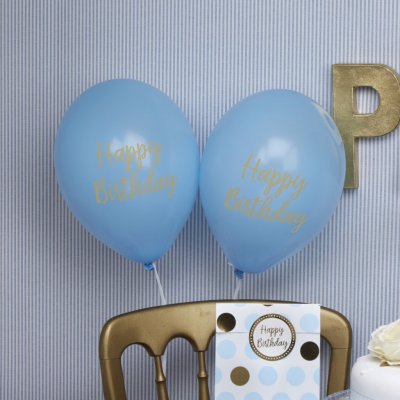 Ballonger - Happy Birthday - Bl/Guld - 8-pack