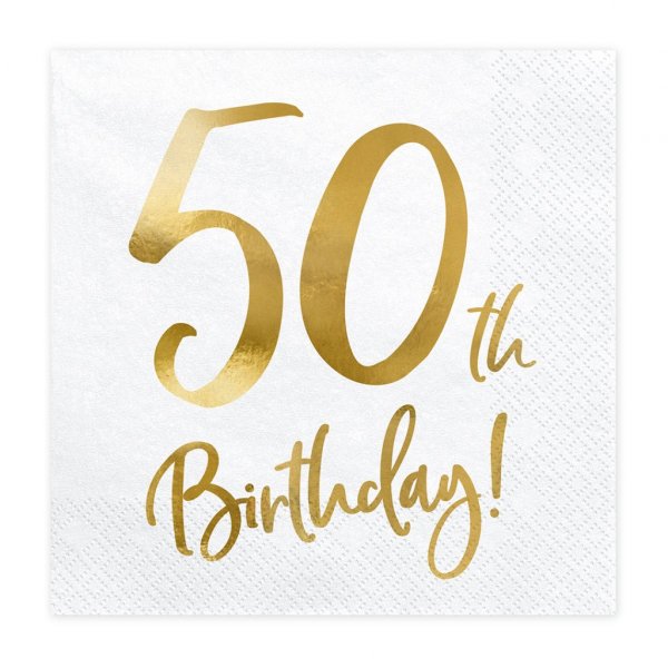 Servetter - 50th Birthday - Vit/Guld - 20-pack Servetter - 50th Birthday - Vit/Guld - 20-pack