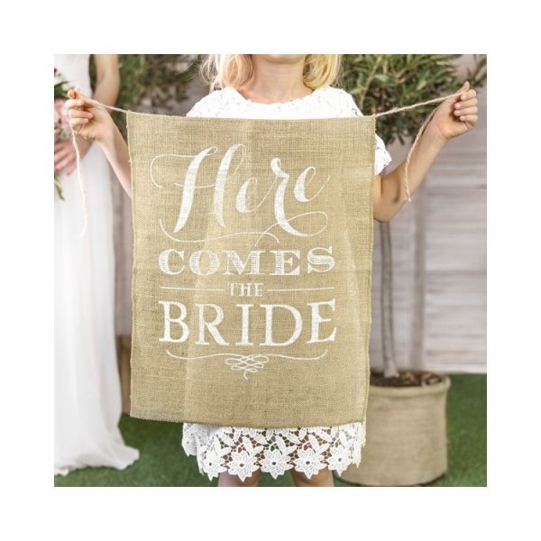 Juteflagga \\\"Here comes the bride\\\"