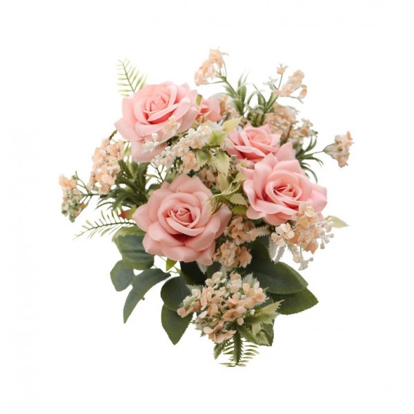 Blombukett - 40 cm - Rosa rosor med gr�na blad