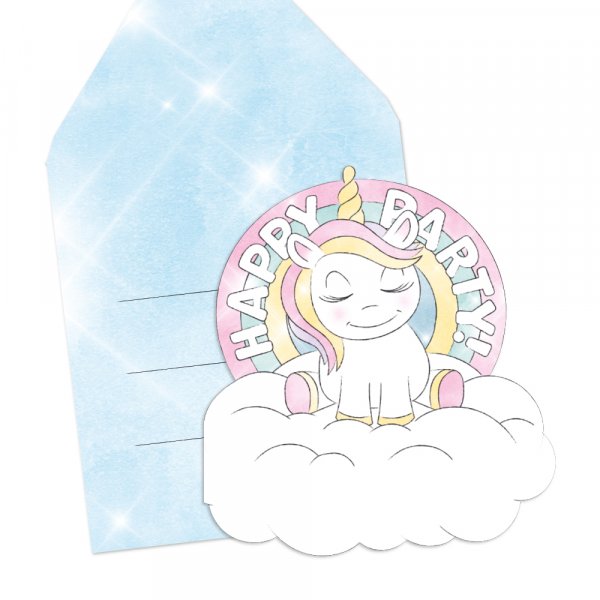 Inbjudningskort - Happy Party Unicorn - 6 st