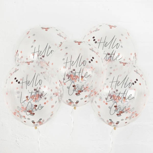 Konfettiballonger - Hello Little One - Silver/Rosgold - 5 st
