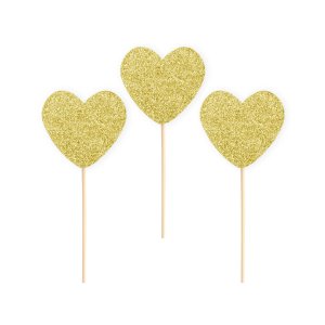 Cake picks - Guldiga hj�rtan - 6 st